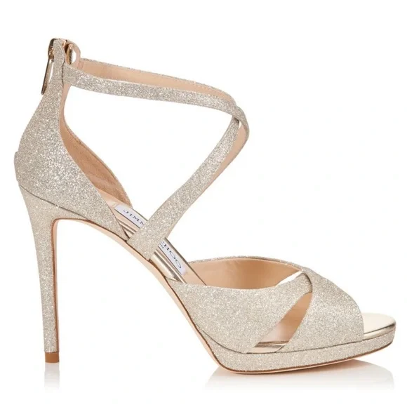 JIMMY CHOO プラチナムアイス Platinum Ice Dusty Glitter Mules | ANISE 75 | Spring 2022